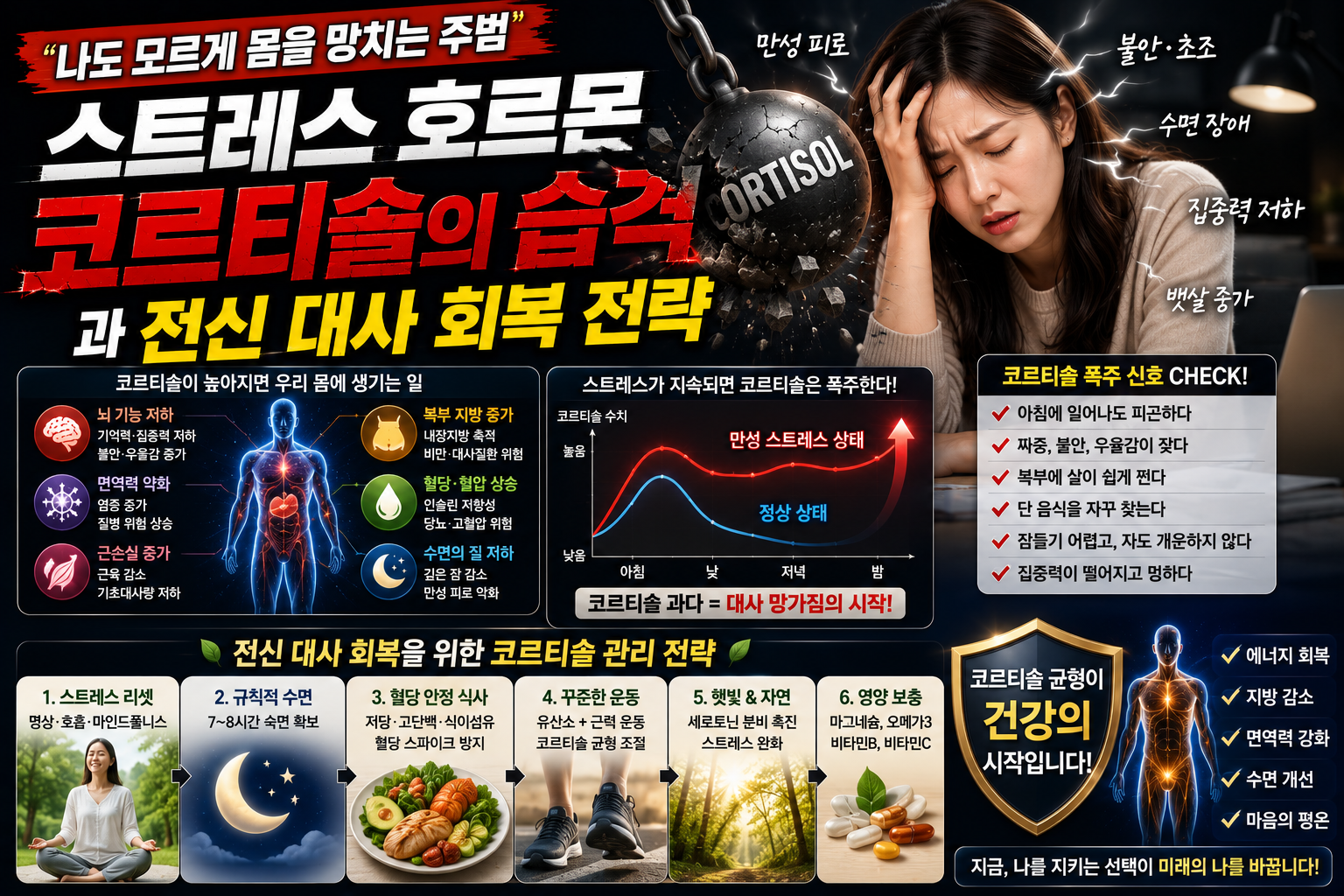 "나도 모르게 몸을 망치는 주범" 스트레스 호르몬 코르티솔의 습격과 전신 대사 회복 전략
