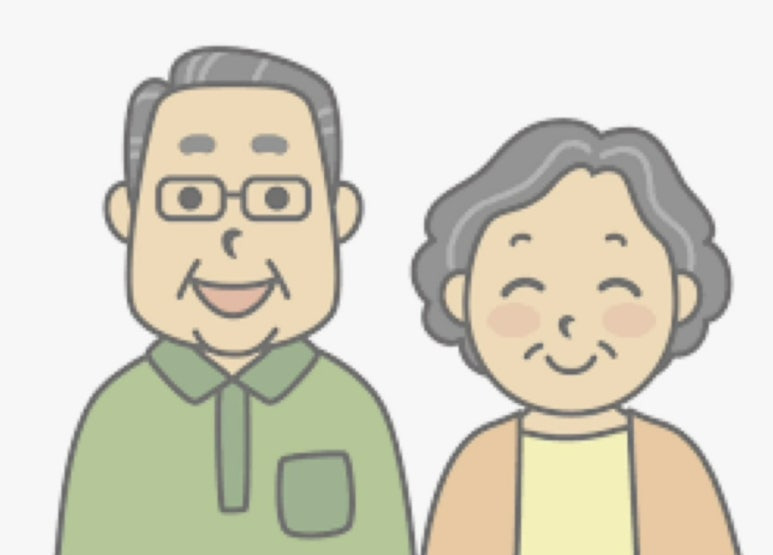 부모님이 나란히 서서 웃고 계신 그림