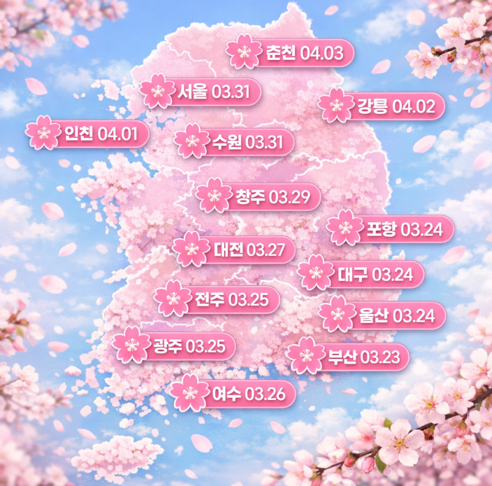 2026 전국 벚꽃 개화시기 지도