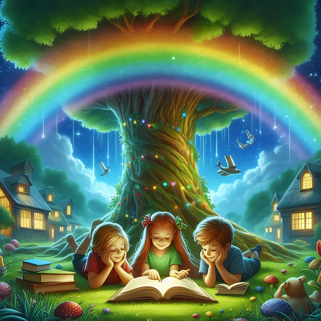 무지개가 떠있는 동화같은 그림