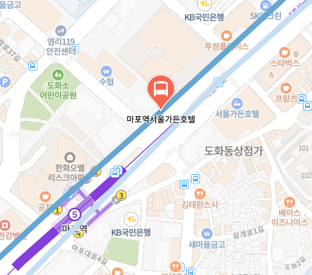 마포역서울가든호텔에서 인천공항 리무진 공항버스(6701번) 지도 위치