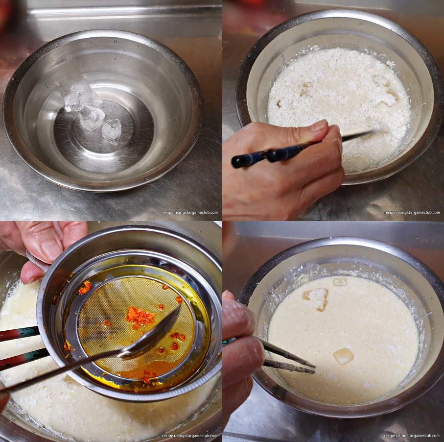 맛있는 오징어 튀김, 새우튀김 하기 위해 튀김옷 반죽을 만드는 사진