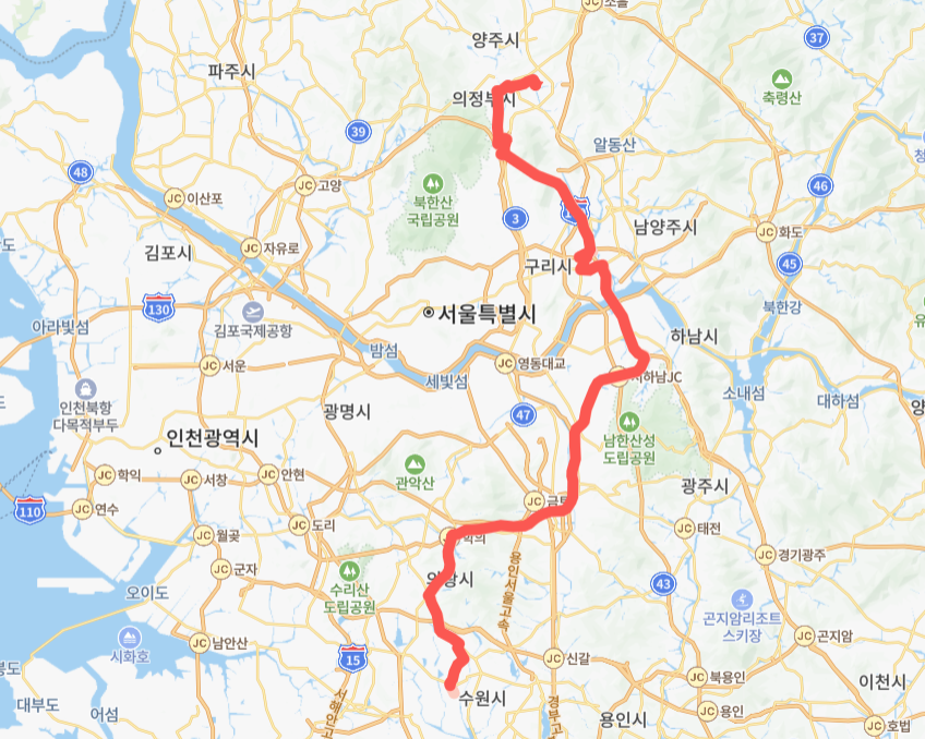 구리-남양주-성남-수원-의왕-의정부-8409번-버스-노선-지도