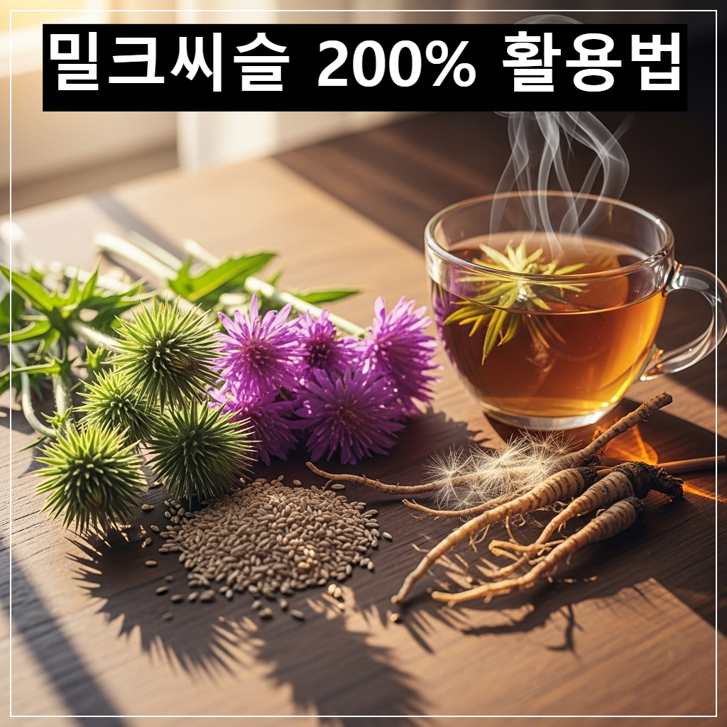 간 건강에 좋은 밀크씨슬 씨앗과 허브티 블렌딩 이미지