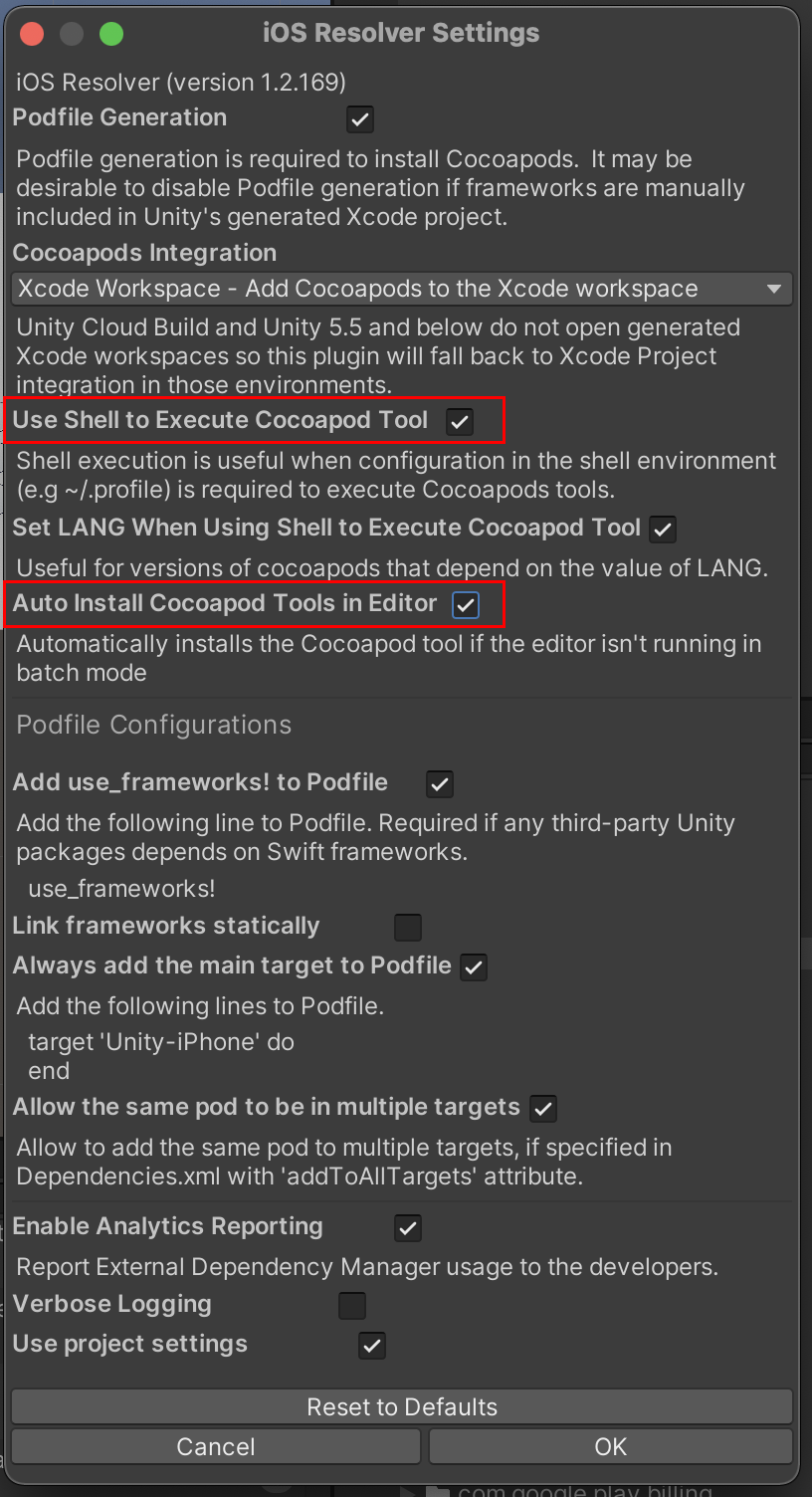 UseShelltoExecuteCocoapodTool해제