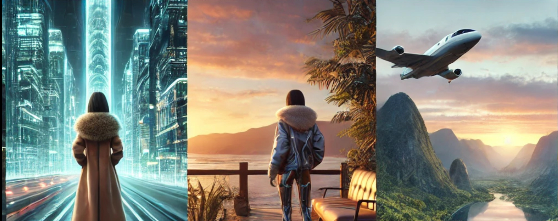 미래적인 여성의 혼자 여행 ai여성 이미지