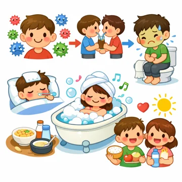 바이러스성 장염 전염 경로와 회복 관리 기준을 시각적으로 정리한 이미지6