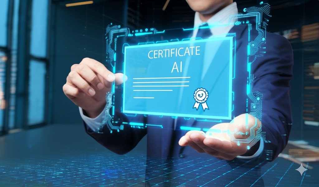 AI 자격증 취득의 성취감을 시각화, 커리어 성장 강조한 AI 이미지