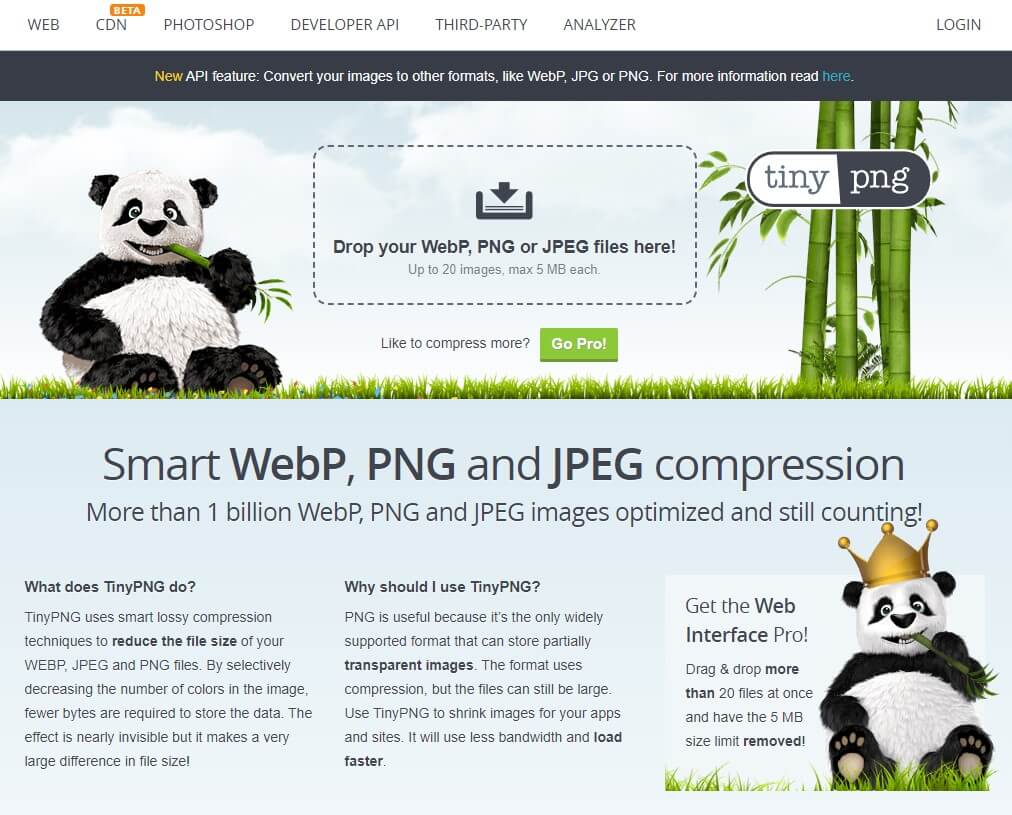 tinyPNG 메인화면