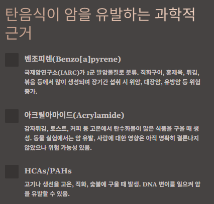 탄음식 섭취와 암 발병, 안전하게 먹는 방법