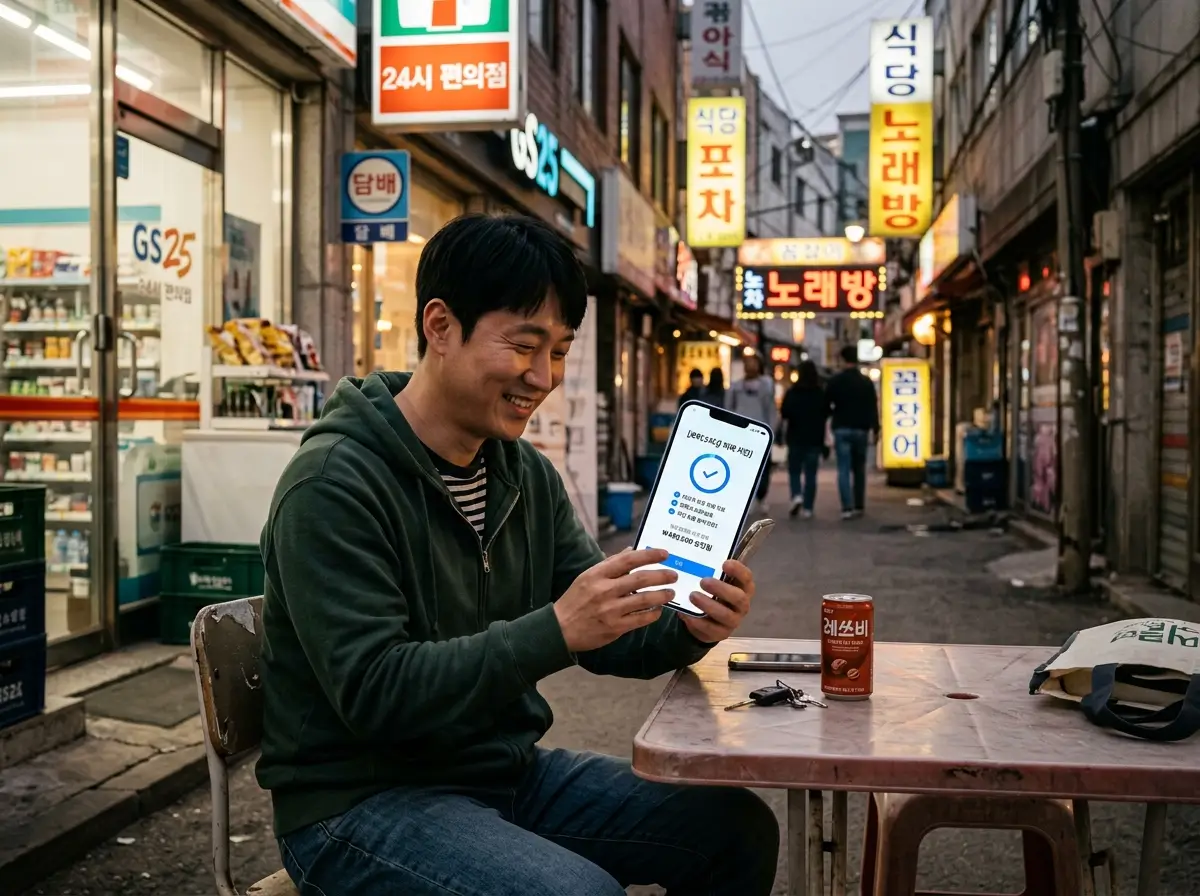불법 추심 위기를 선제적으로 차단하고 비대면 플랫폼으로 안전한 생활비를 확보하여 안도하는 차주의 모습