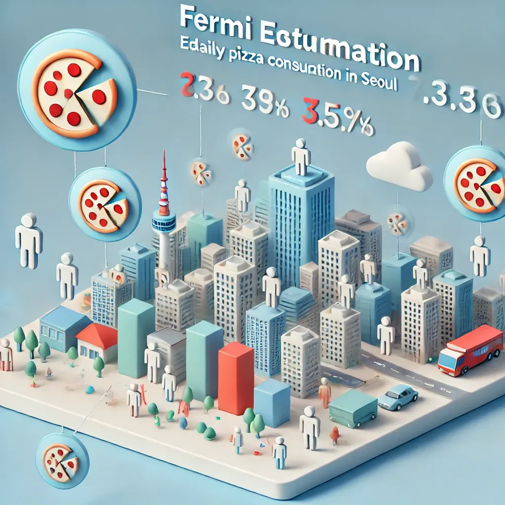 서울의 피자 소비량 추정을 시각화한 3D 인포그래픽 스타일 이미지