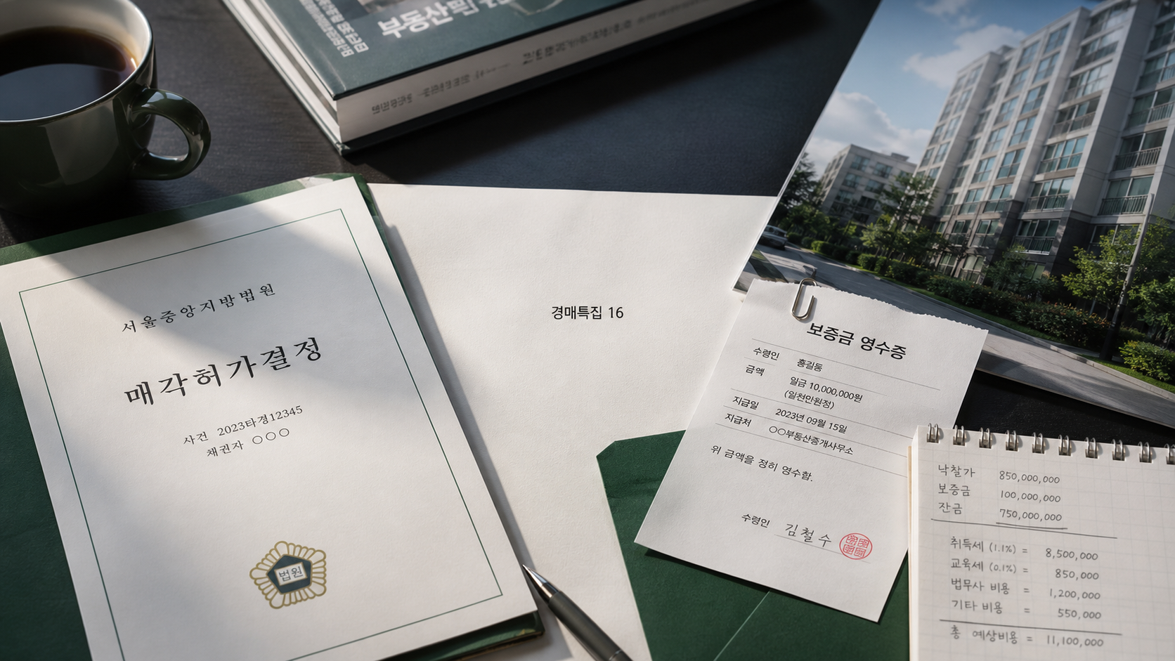 낙찰! 그 순간 꼭 확인해야 할 영수증의 비밀의 핵심 확인 항목을 정리한 부동산 경매 안내 표지