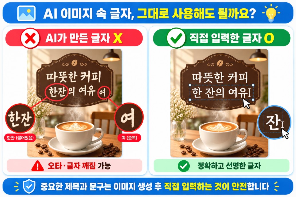 AI가 만든 글자와 직접 입력한 정확한 글자 비교 이미지