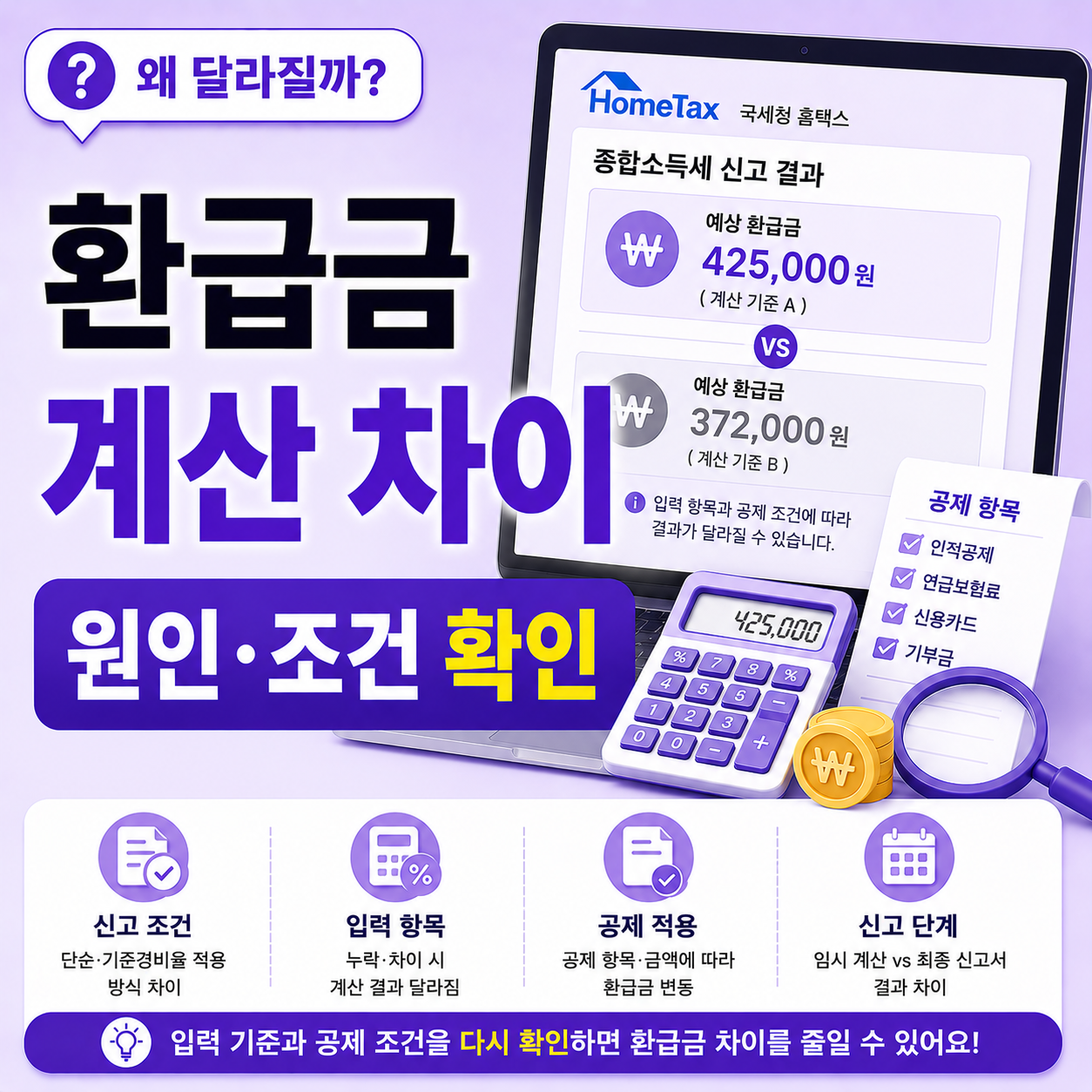 종합소득세 환급금 계산 결과 차이 설명