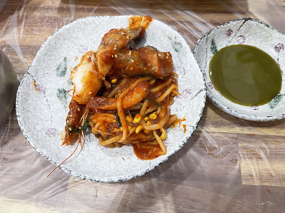 교동해물찜 아구살과 새우 그리고 가리비 및 콩나물