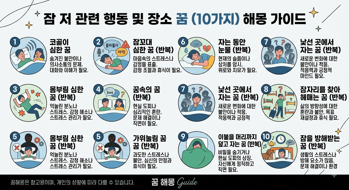 잠 관련 행동 및 장소 꿈 10가지