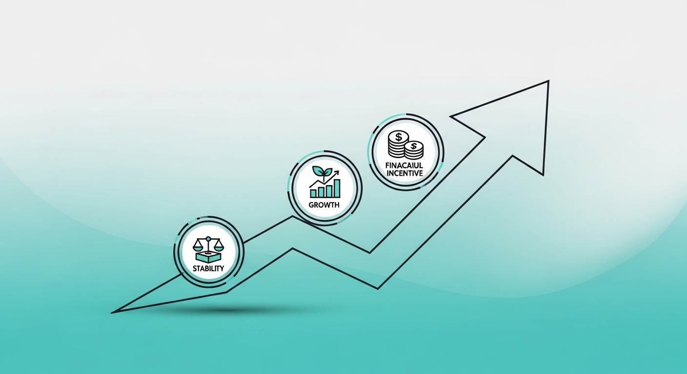 청년근속인센티브가 청년들의 경력 성장과 재정적 안정에 기여하는 모습을 시각화한 일러스트.