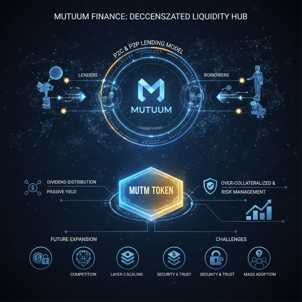 Mutuum Finance의 분산형 유동성 허브와 MUTM 토큰 생태계 요약 인포그래픽