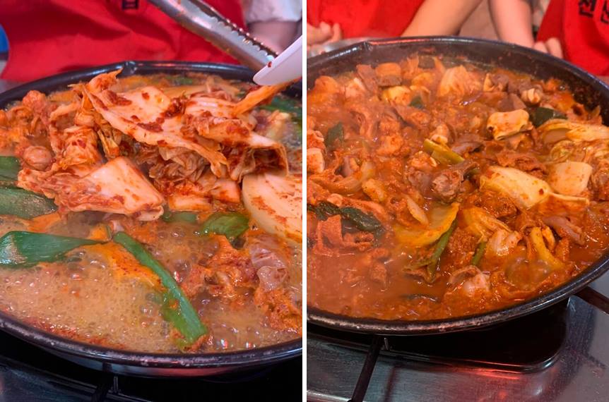 끓는 도중 김치 넣어 끓는 모습