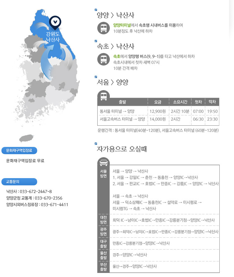 대한민구 남한 지도, 낙산사 가능 방법