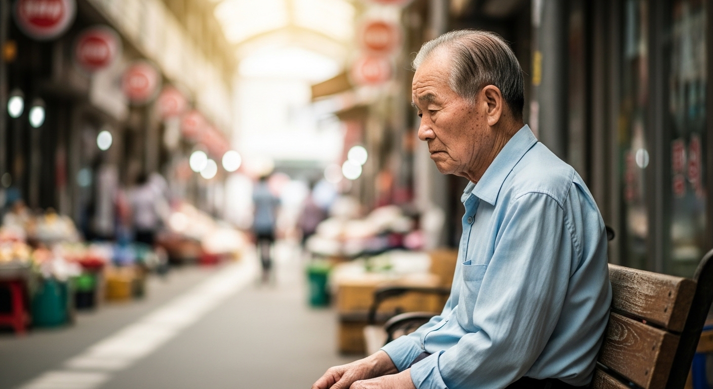 주변과 단절된 듯한 노인의 옆모습