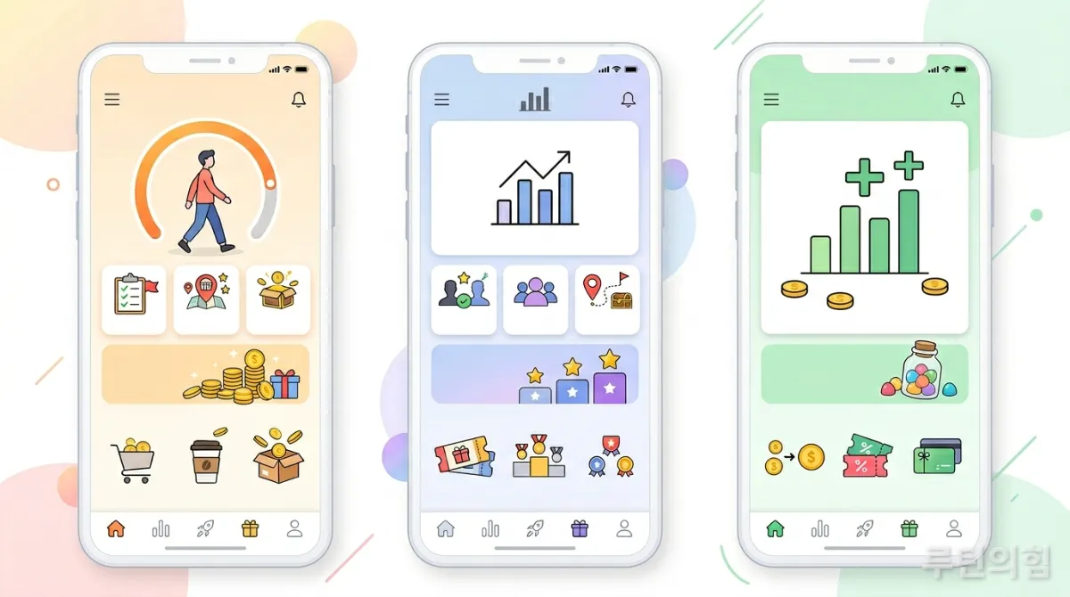 캐시워크, 토스 만보기, 모니모 등 한국 걷기 앱들의 비교 화면