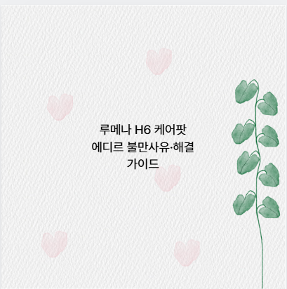 루메나 H6 케어팟 에디르 불만사유&middot;해결 가이드