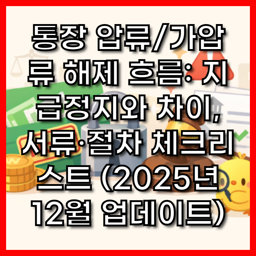 통장 압류/가압류 해제 흐름: 지급정지와 차이, 서류·절차 체크리스트 (2025년 12월 업데이트)