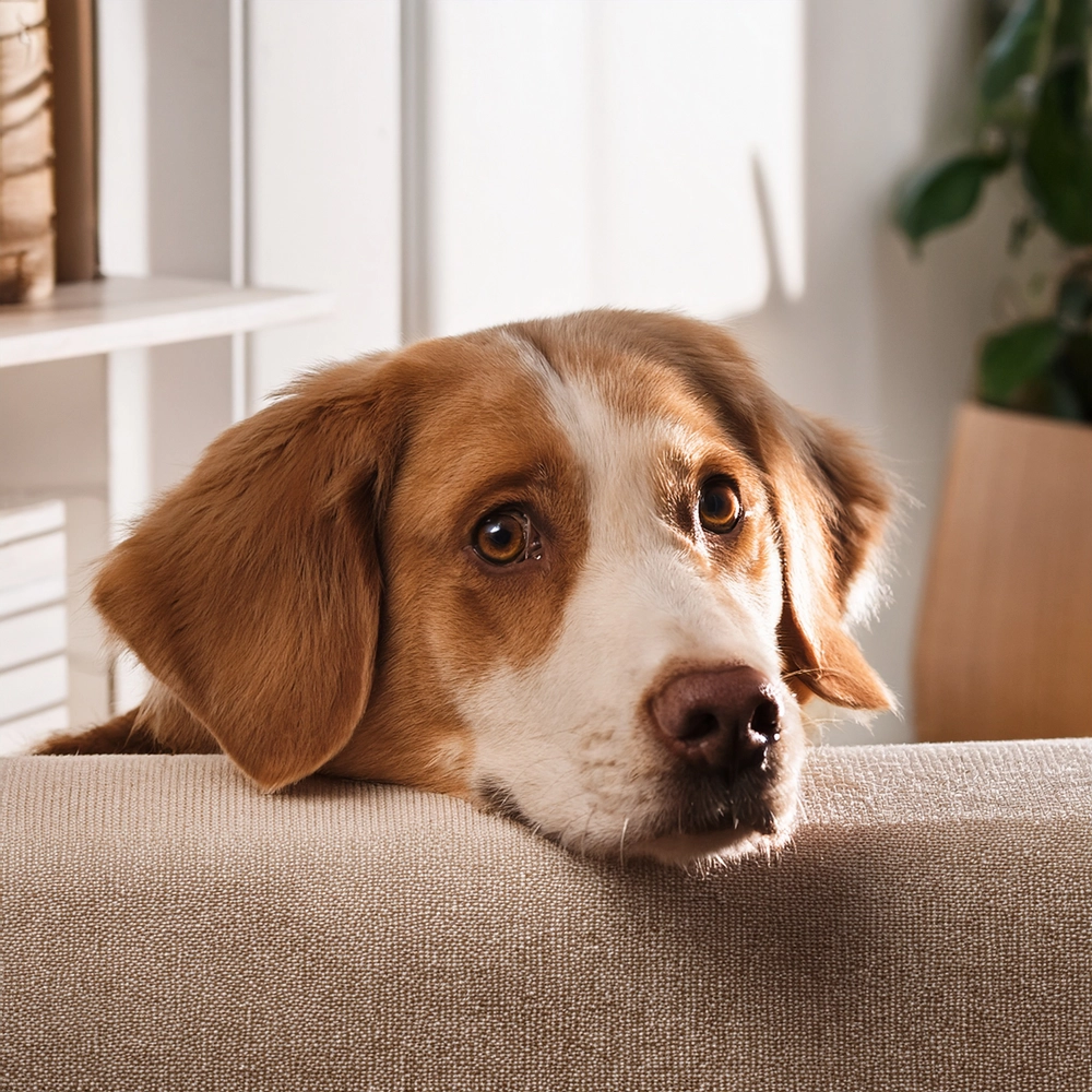 강아지가 쇼파위에 있음
