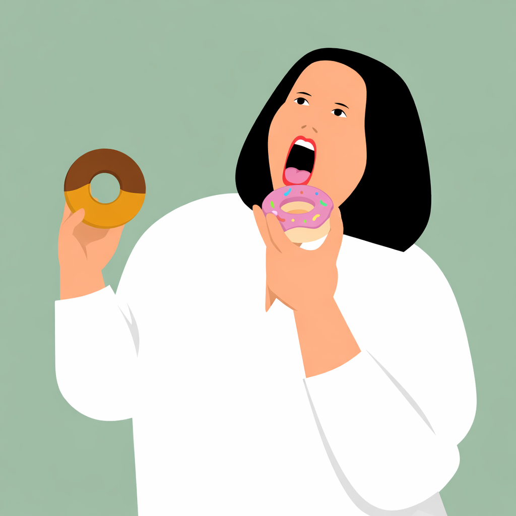 도넛을 먹는 여성 일러스트