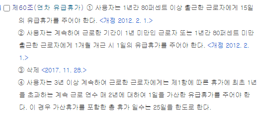 근로기준법 제60조 연차 유급휴가