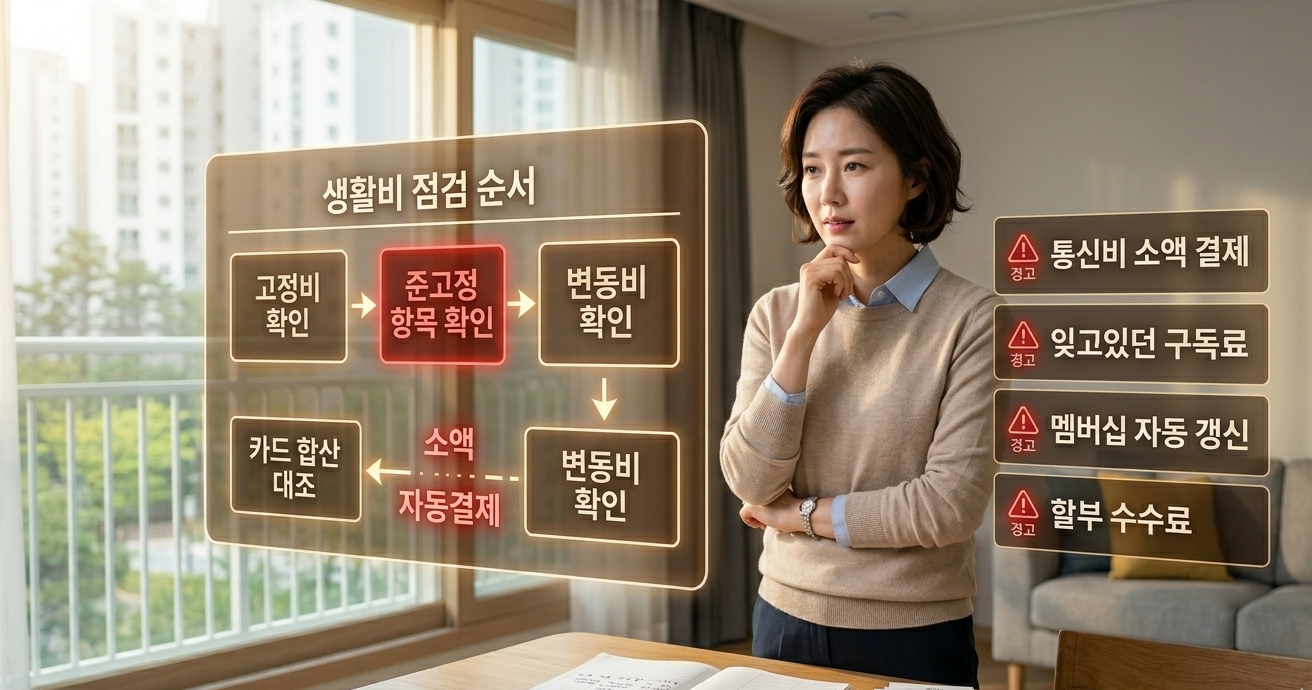 생활비 점검 순서 바뀌면 놓치기 쉬운 항목 구조 흐름도 시각화