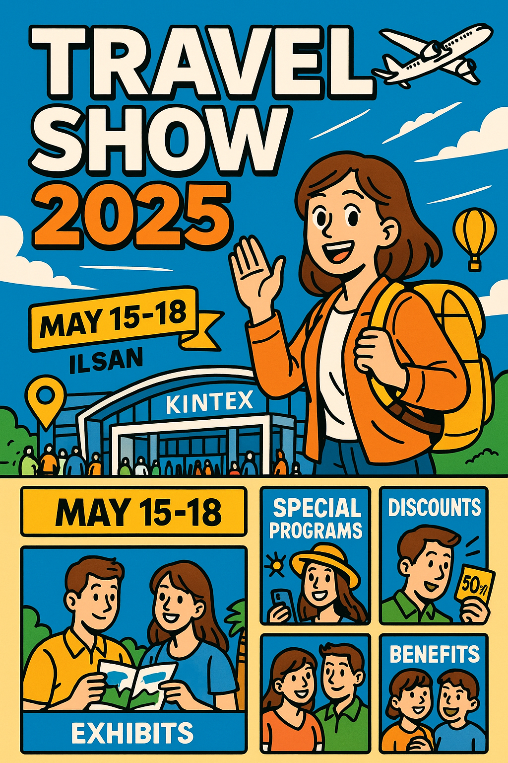 트래블쇼 2025 의 일정과 장소가 적힌 여행박람회를 표현한 인포그래픽