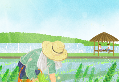 6월 여행가는달 국내 여행 할인 정보 쿠폰 다운로드와 관련된 농촌여행상품 설명으로 농촌에서 일하고 있는 농부 그림