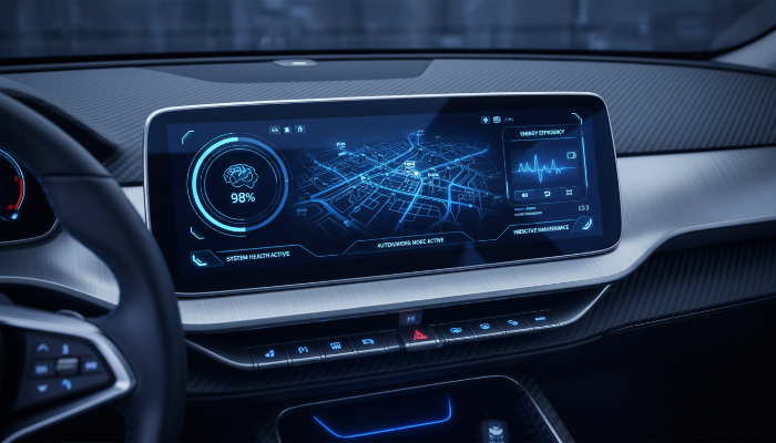 현대자동차의 차세대 차량용 운영체제(ccOS)가 적용된 미래형 대시보드 인터페이스