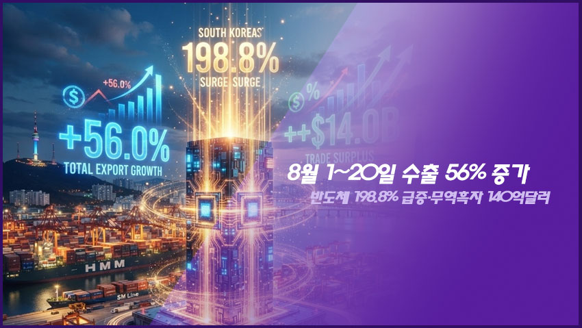 8월 1~20일 수출 56% 증가|반도체 198.8% 급증·무역흑자 140억달러