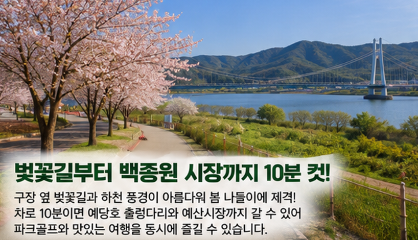 벚꽃길 따라 36홀 라운딩, 예산 무한천파크골프장 무료 실화임? 모르면 손해 보는 이용 꿀팁 총정리(2026)