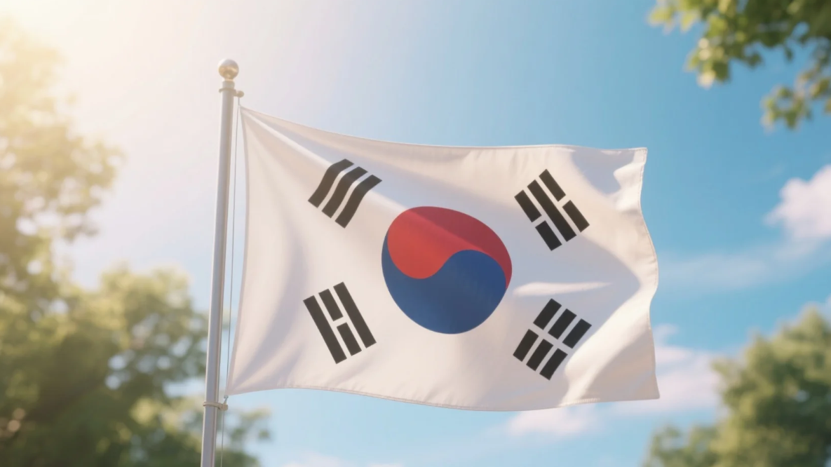 태극기 조기가 걸린 아침 풍경