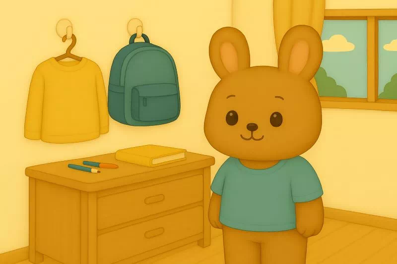 "벽 부착 훅을 활용해 가방과 옷을 정리한 모습"