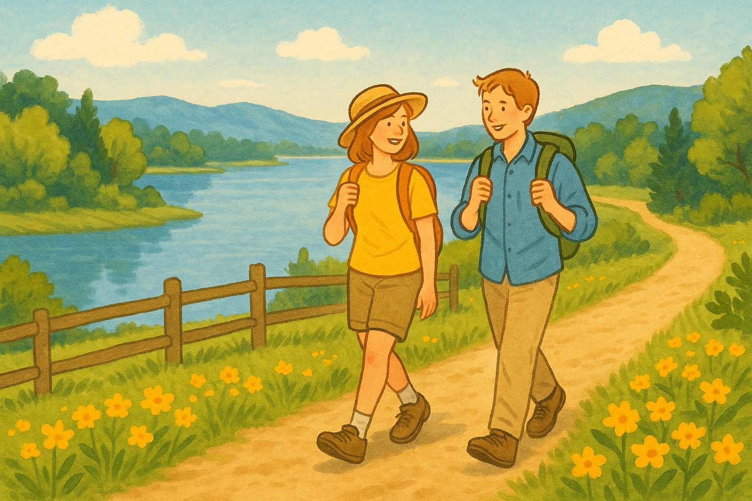 호숫가 배경의 산책길