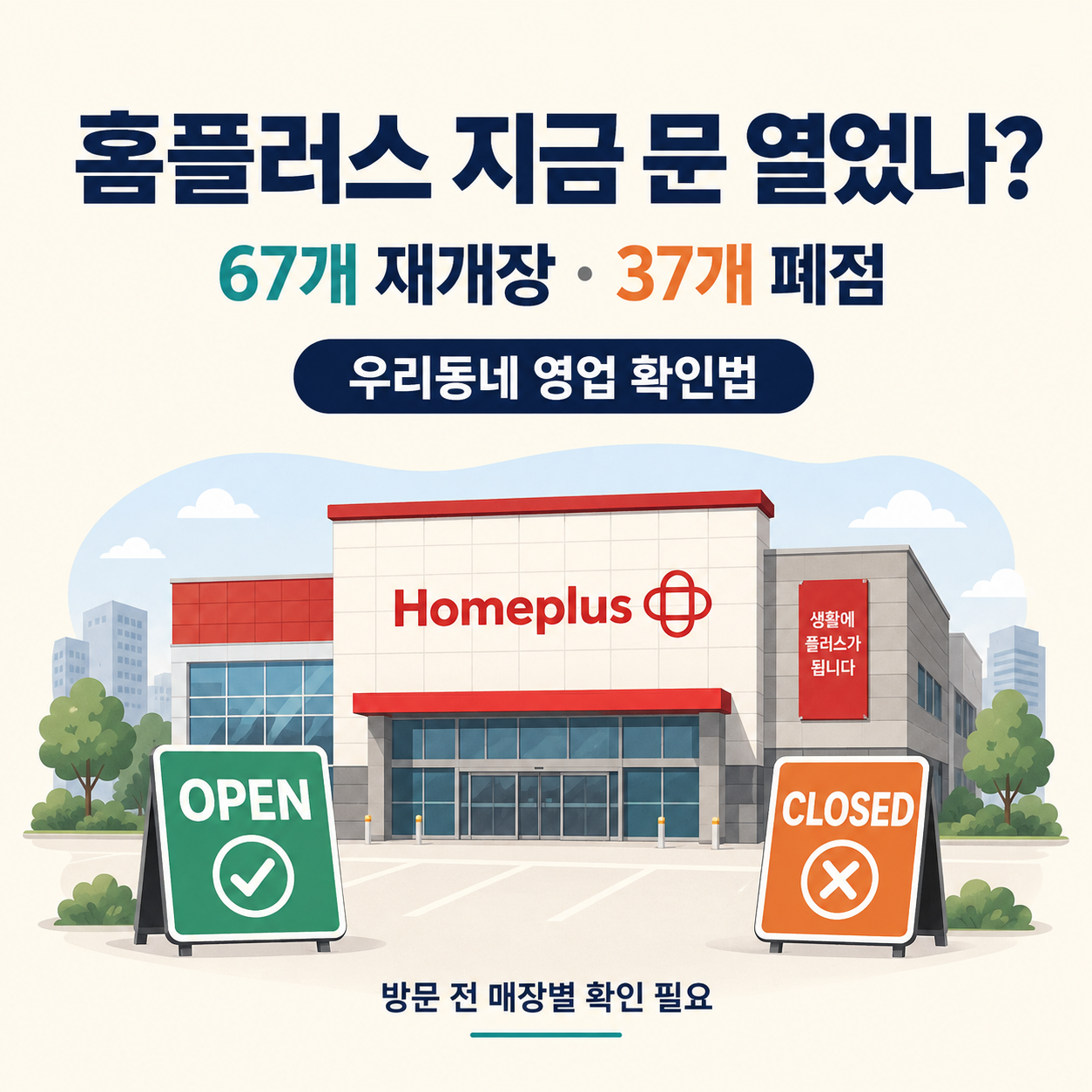 2026 홈플러스 재개장 67개 점포와 37개 폐점 점포 우리동네 영업 확인법