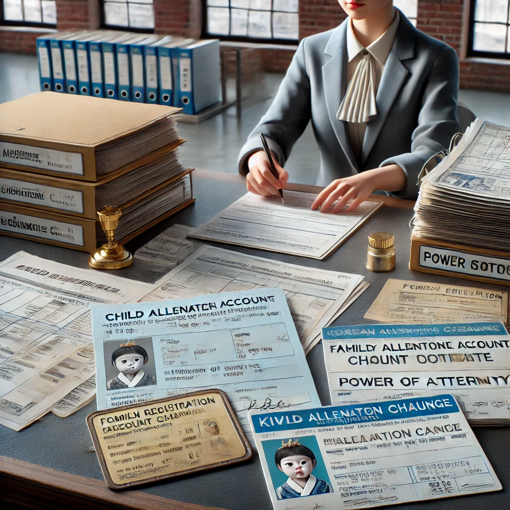 다양한 아동수당 관련 서류를 정리 중인 주민센터 직원