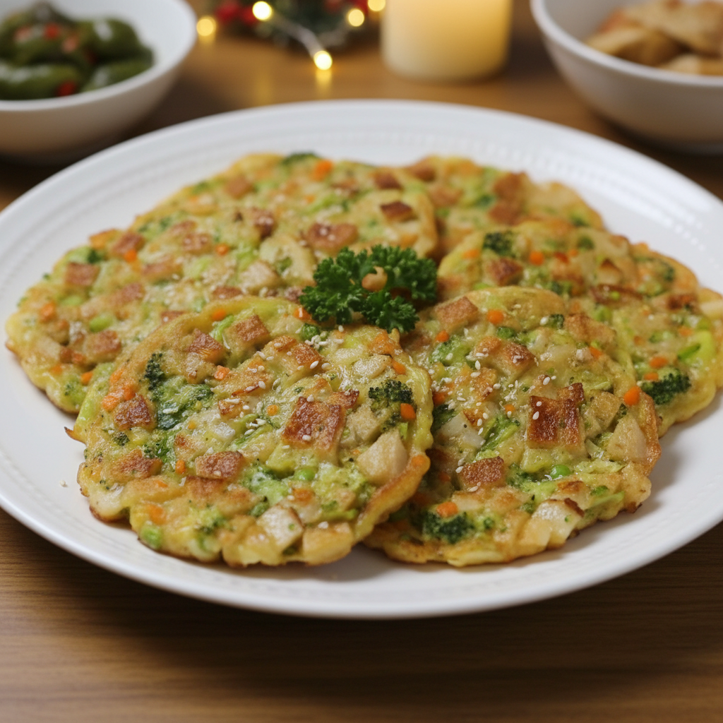 완성된 쫀득하고 달콤한 야채 어묵전이 접시에 예쁘게 담겨 있는 모습