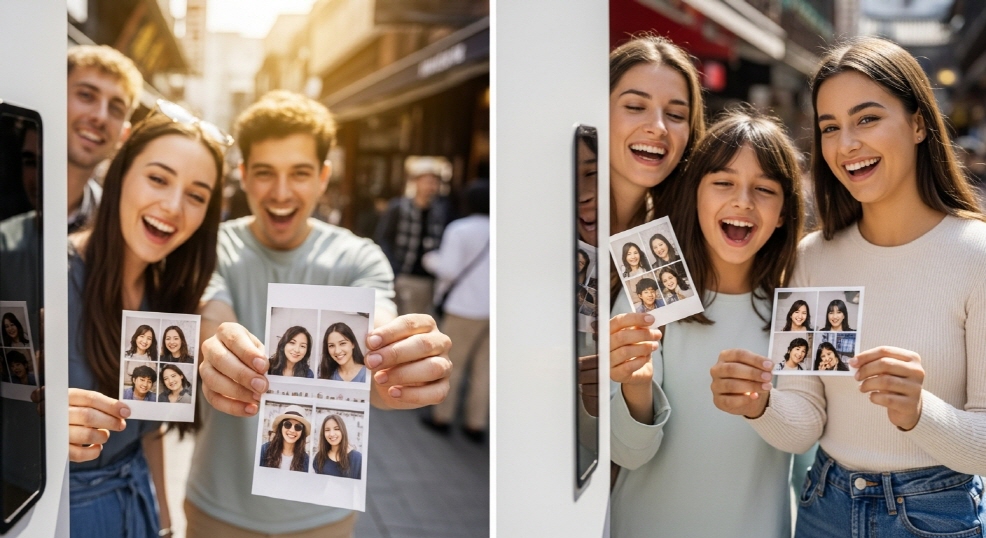 단양여행, 네컷사진 출력하는 관광객