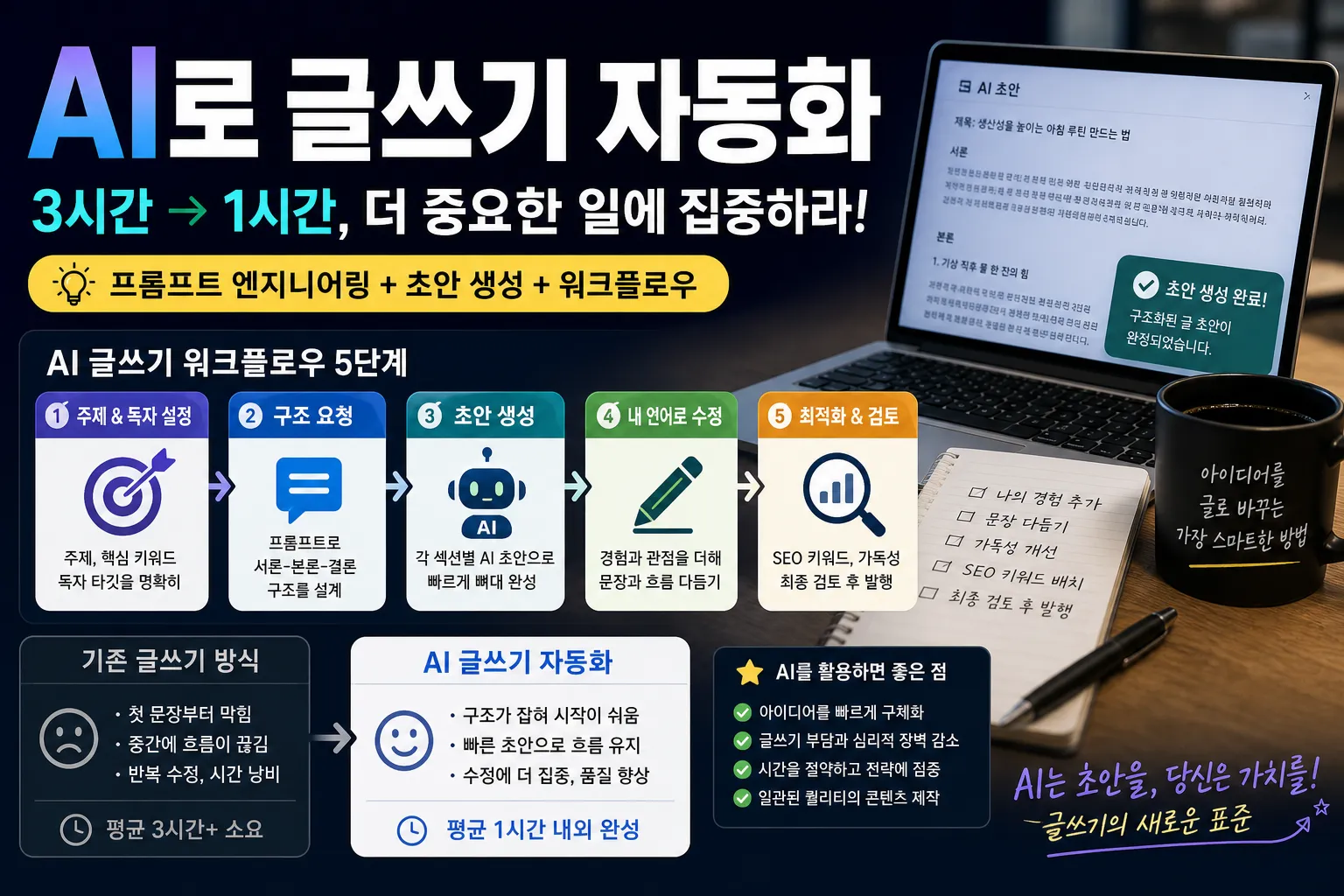 AI 글쓰기 자동화 (프롬프트 엔지니어링, 초안 생성, 워크플로우)