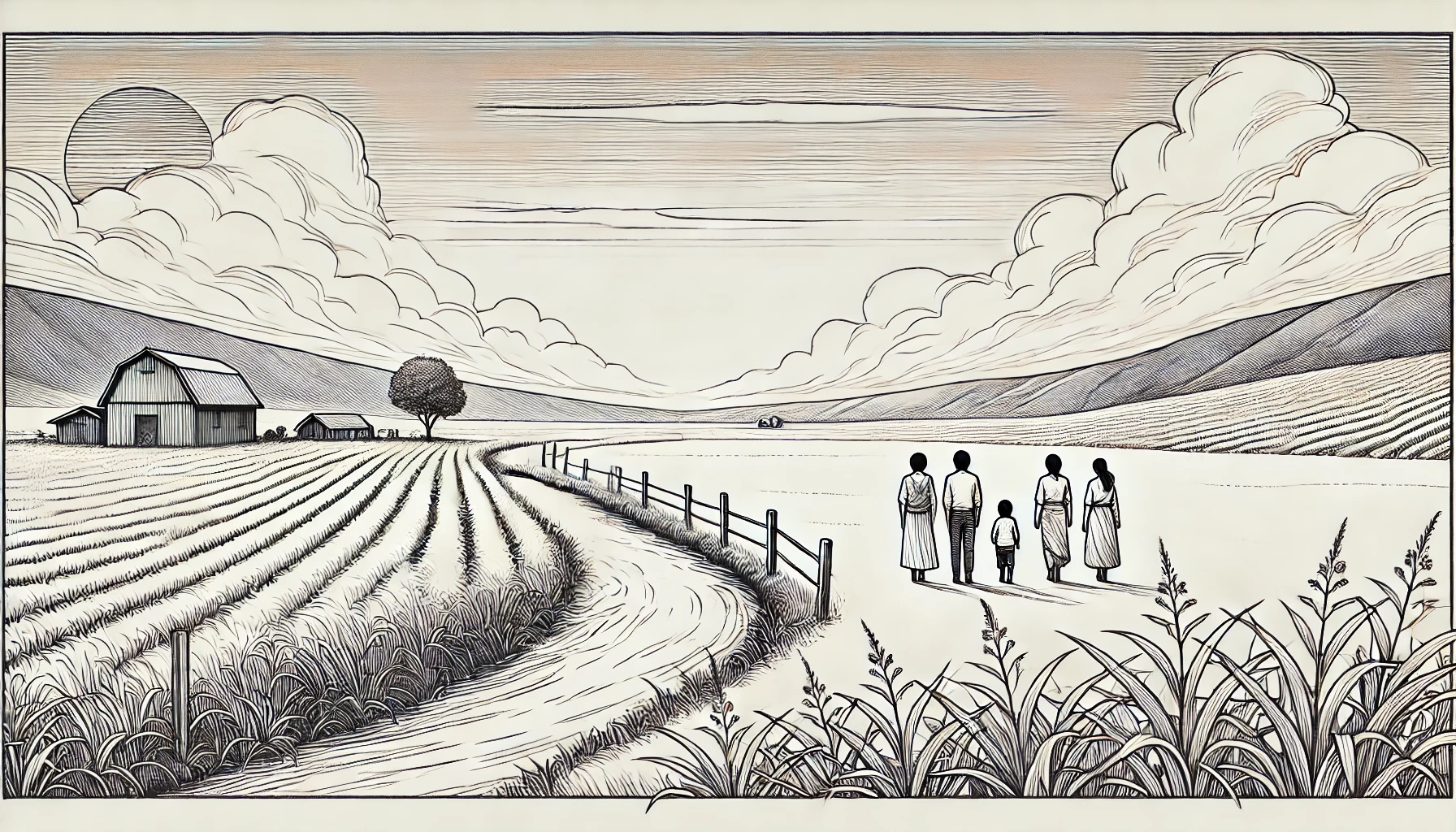 Family going together over the yard