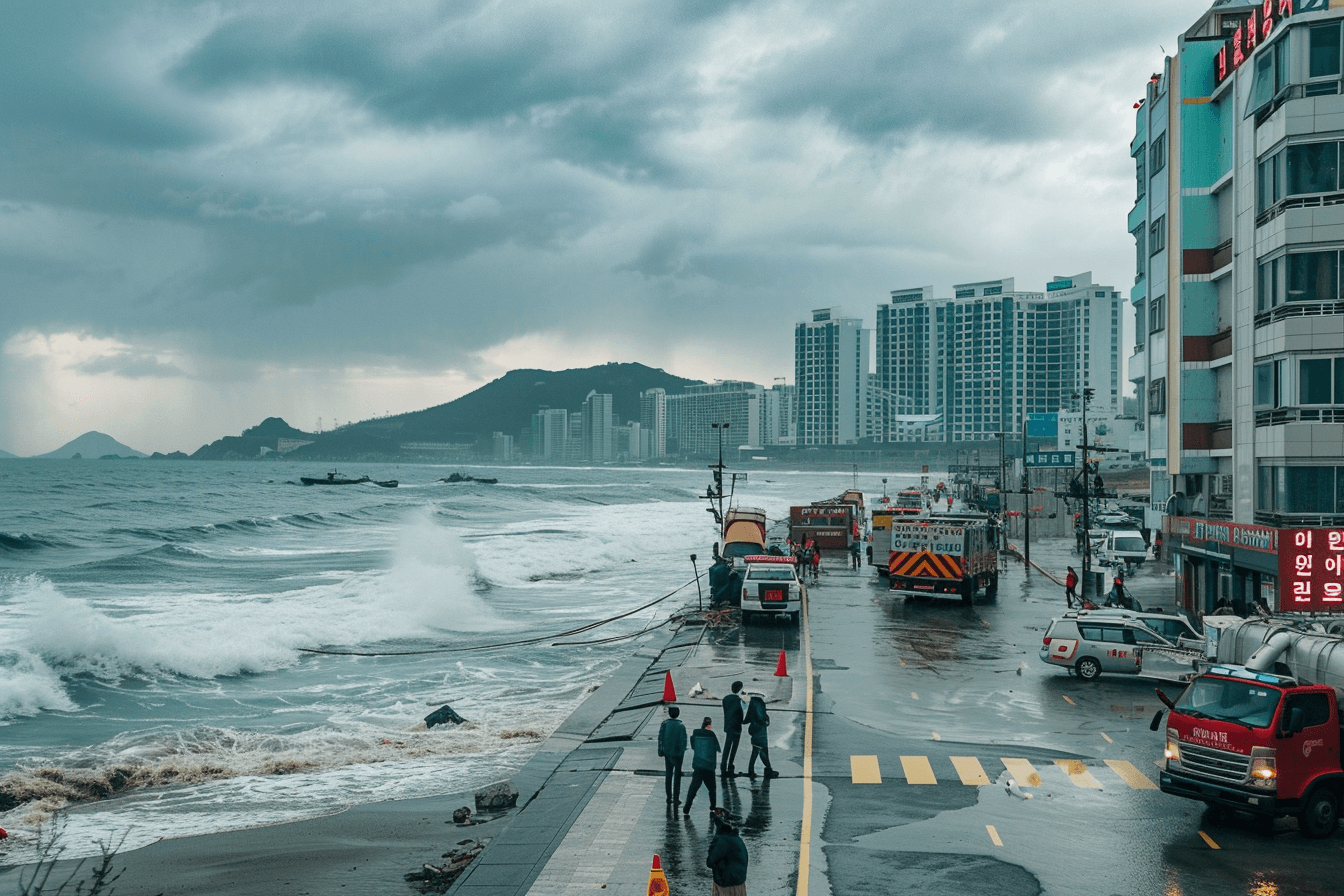 바다에서-몰려오는-해일을-지켜보는-사람들