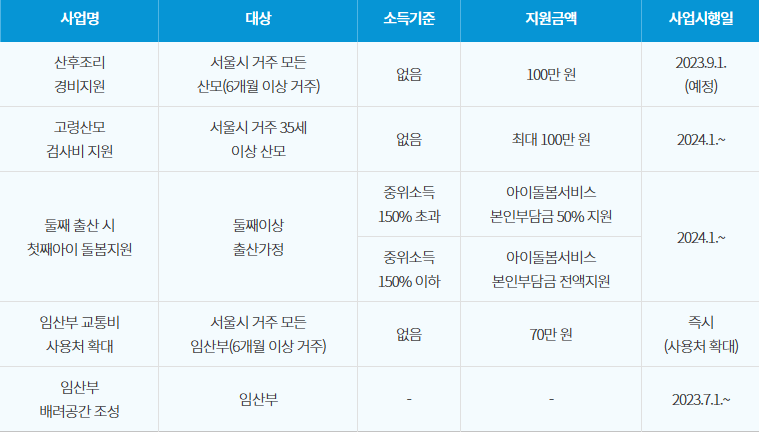 서울시 임산부 지원
