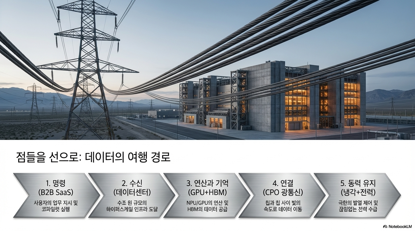 AI 산업의 밸류체인 연결 구조 설명 이미지(AI활용 이미지 생성)